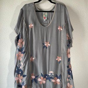 Johnny Was Short-Sleeve Embroidered Floral Blouse